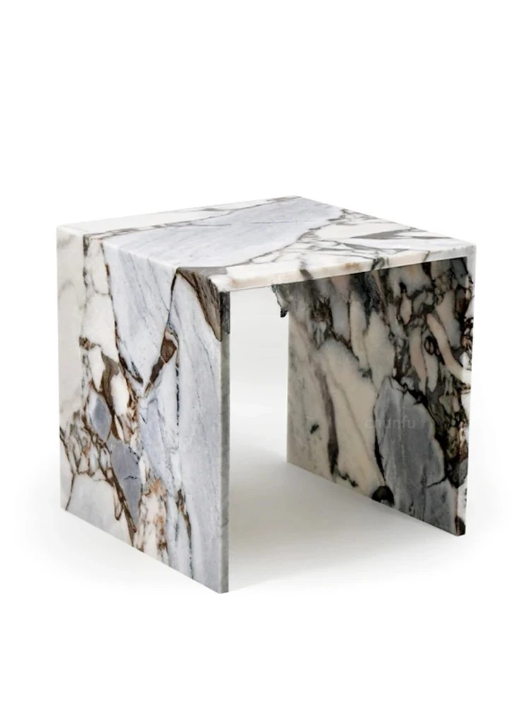 

Italian minimalist imported natural luxury stone edge few designer square side table for home use