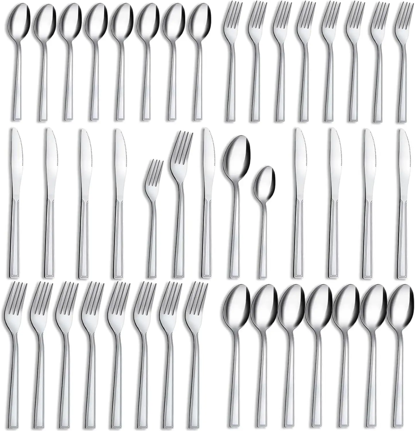 

40-Piece Stainless Steel Flatware Set for 8, Mirror Polished, Dishwasher Safe Cutlery with Forks, Knives & Spoons