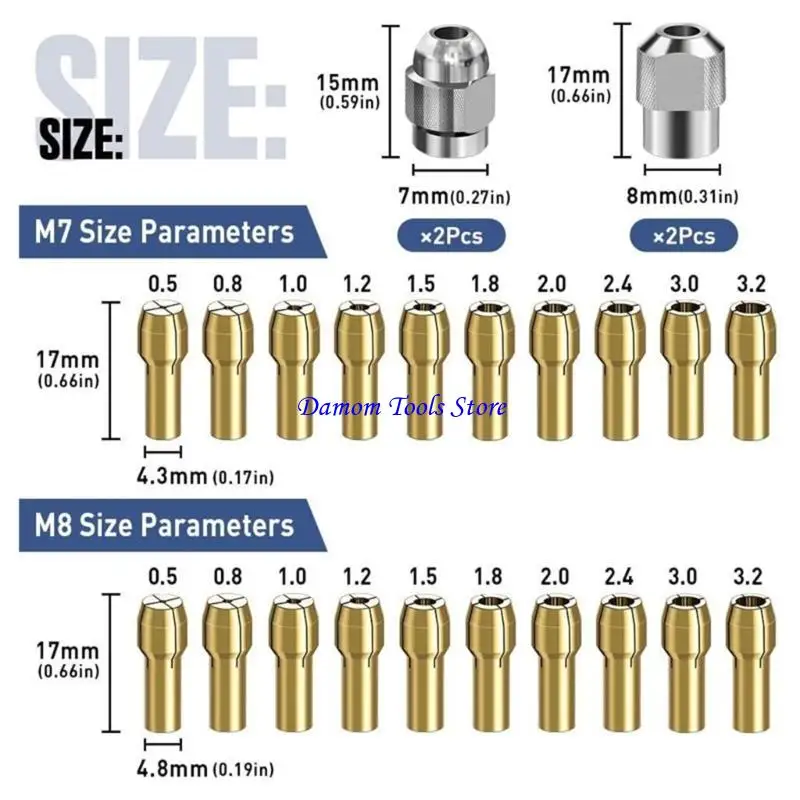 57Be 15pcs 1/32 "a 1/8" 4486 Drill Keyless Bitless Gask Shank Drill Chuck Collet Set per l'adattatore a cambio rapido rotante
