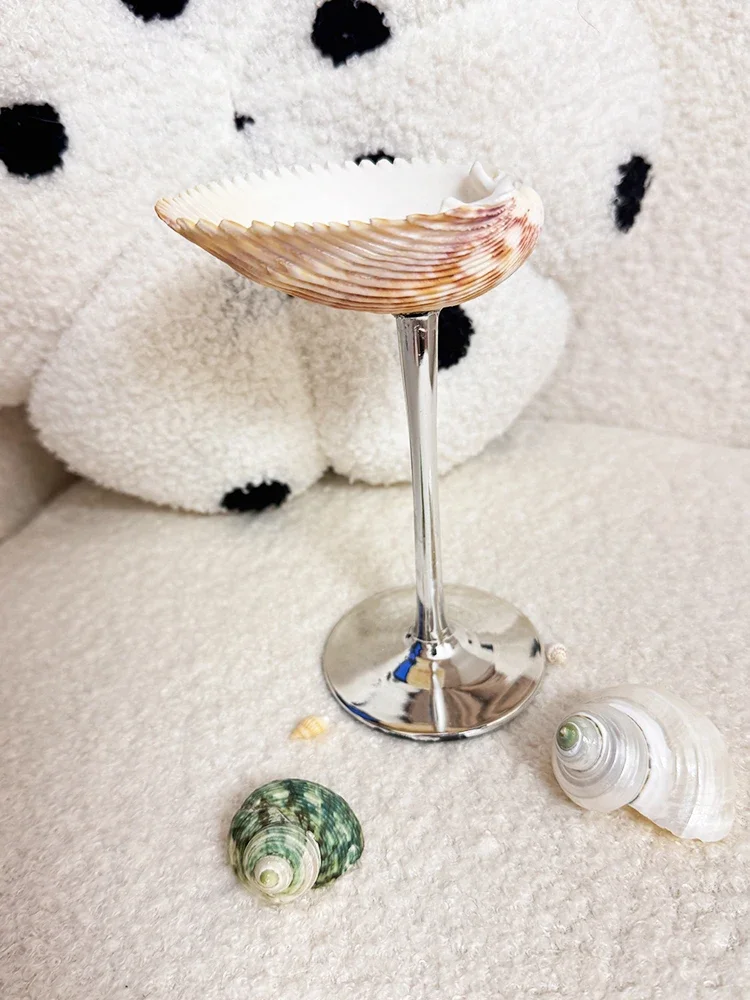 Ahunder Natural Scallop High Footed Cup Creative Retro Glass Candle Holder Light Luxury High Footed Champagne Glass Home Decor