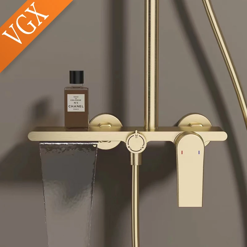 VGX Shower System Set Bathroom Shower Faucet Set 3-way Rainfall Shower Set Shower Mixer Crane with Hand Shower Set Gold Black