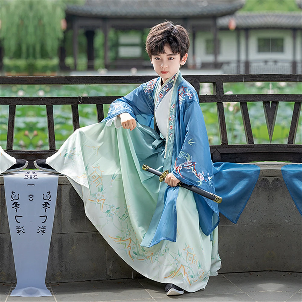 New Boy Hanfu dreiteiliges Set Original verbesserte alte Kostüm Kinder Fee Gelehrte Leistung traditionelle chinesische Kostüm