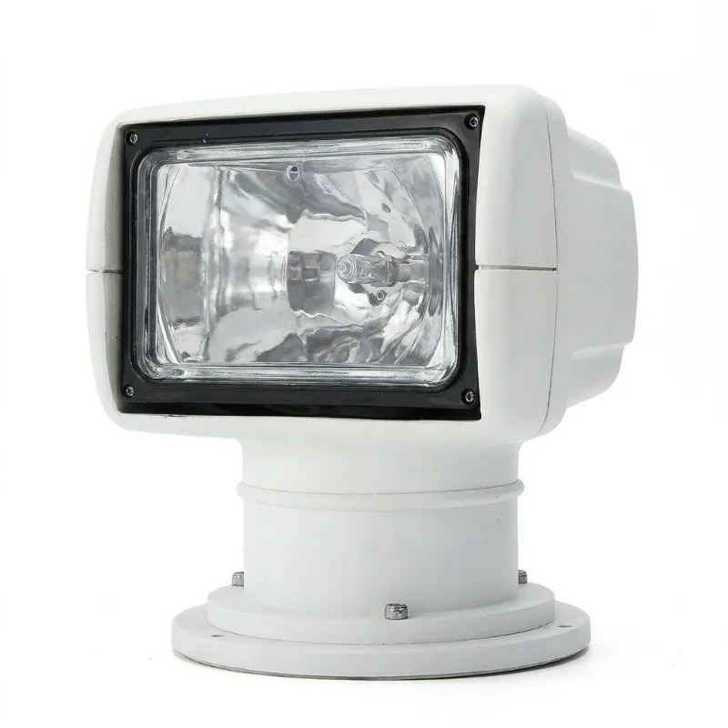 Motorized Boat Spotlight 100W Halogen Marine Searchlight 12V 24V, 360 Pan 72 Tilt with Wired Dash Remote for Truck Yacht
