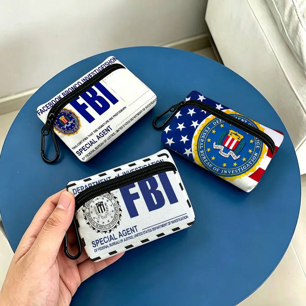 Classic Federal Agency F-Fbi Mini Oxford Cloth Coin Purse With Carabiner Hook Portable Key Card Wallet Small Zipper Storage