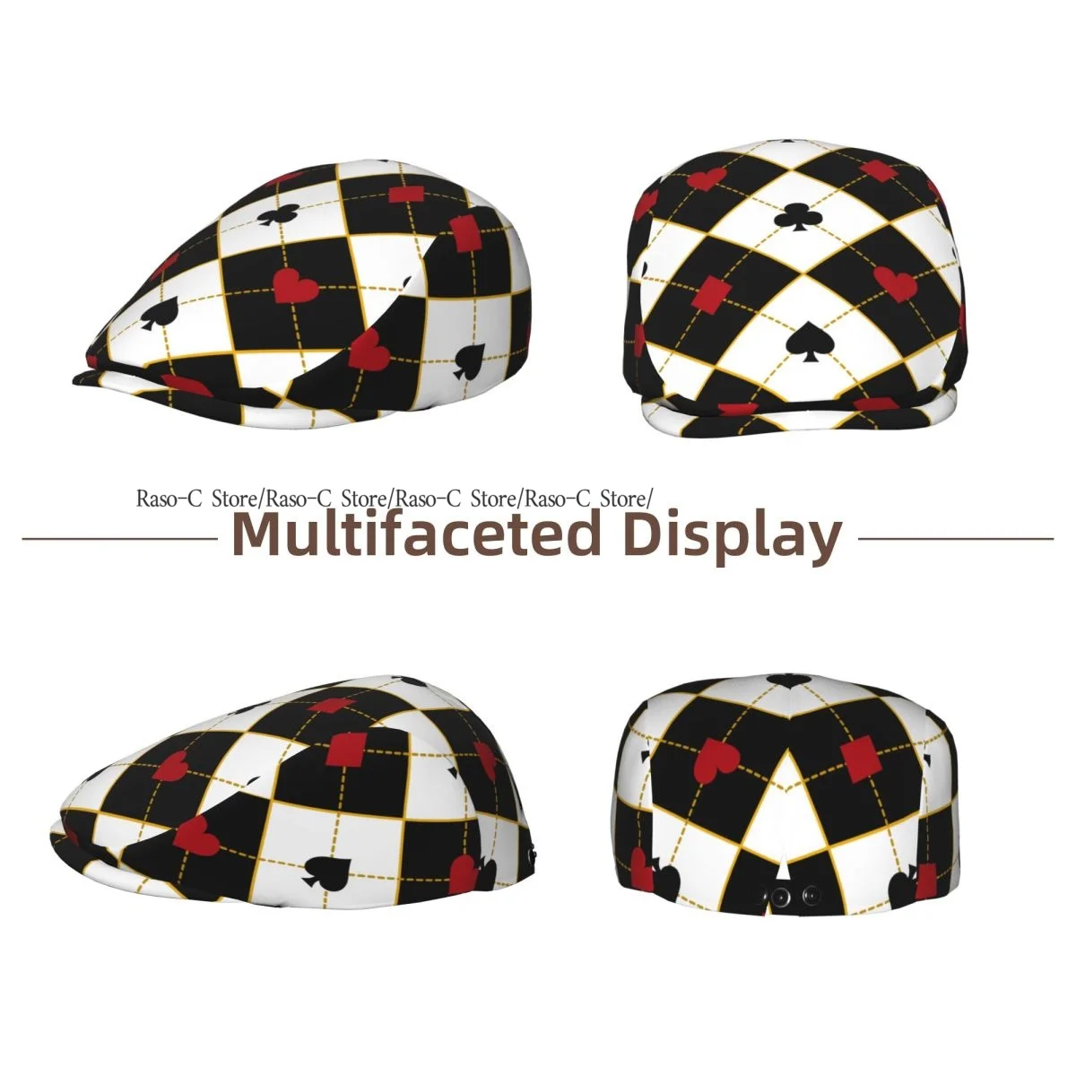 Spring Summer Adult Flat Cap Card Suits Royal Poker Unisex Newsboy Ivy Cap Light Thin Forward Beret Outdoor Hat