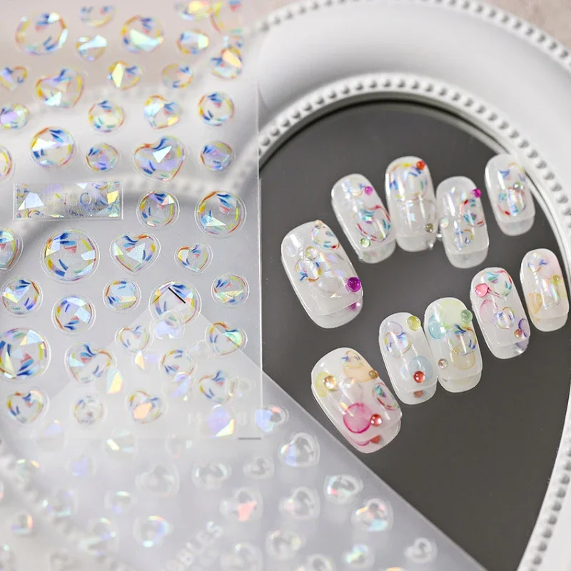 Summer Beach Sea Cute Colorful Polarized Round Love Heart Bubbles Lovely Ocean 3D Self Adhesive Nail Art Sticker Manicure Decals