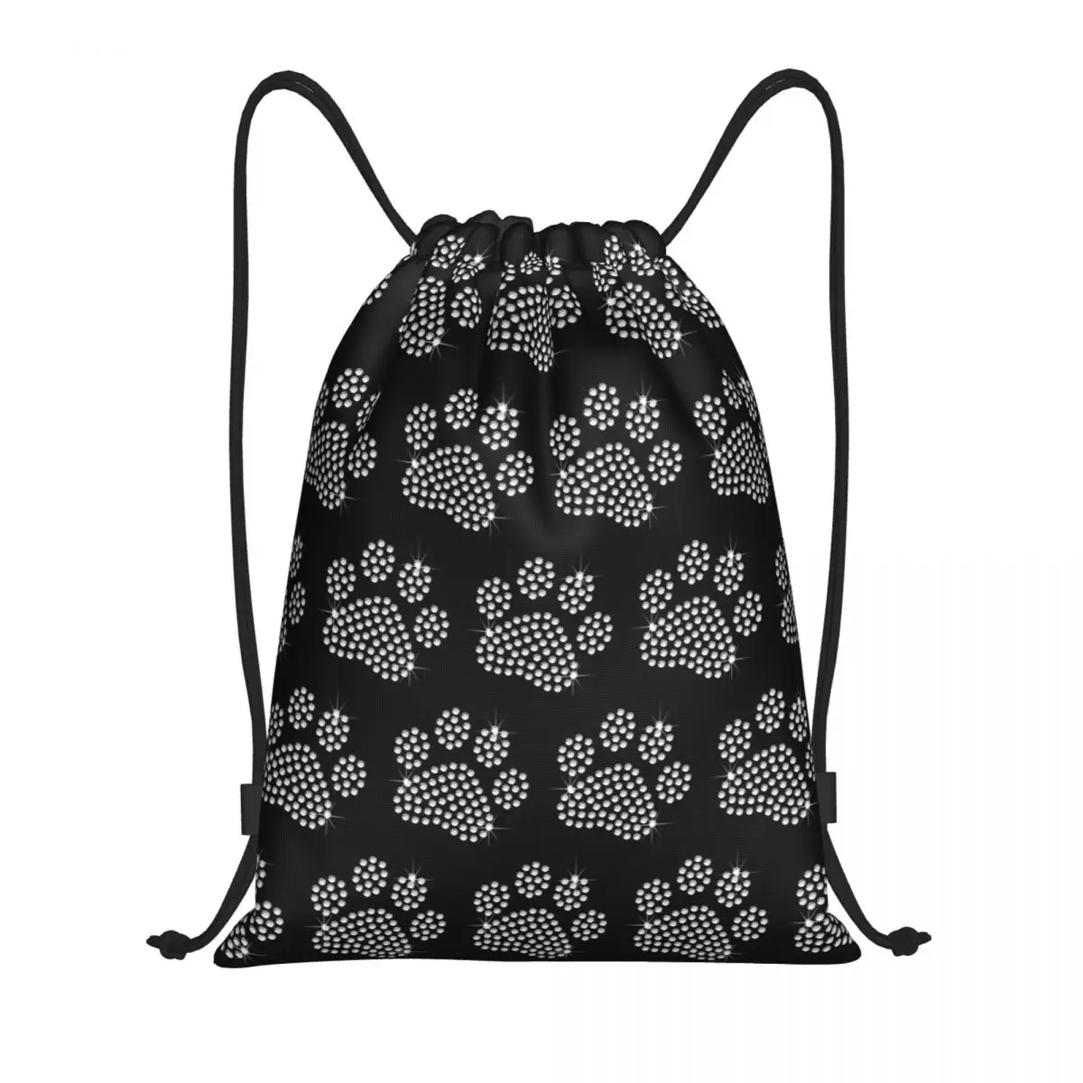 Custom Sparkle Rhinestone Dog Paw Drawstring Backpack Sports Gym Bag for Men Women Training Sackpack