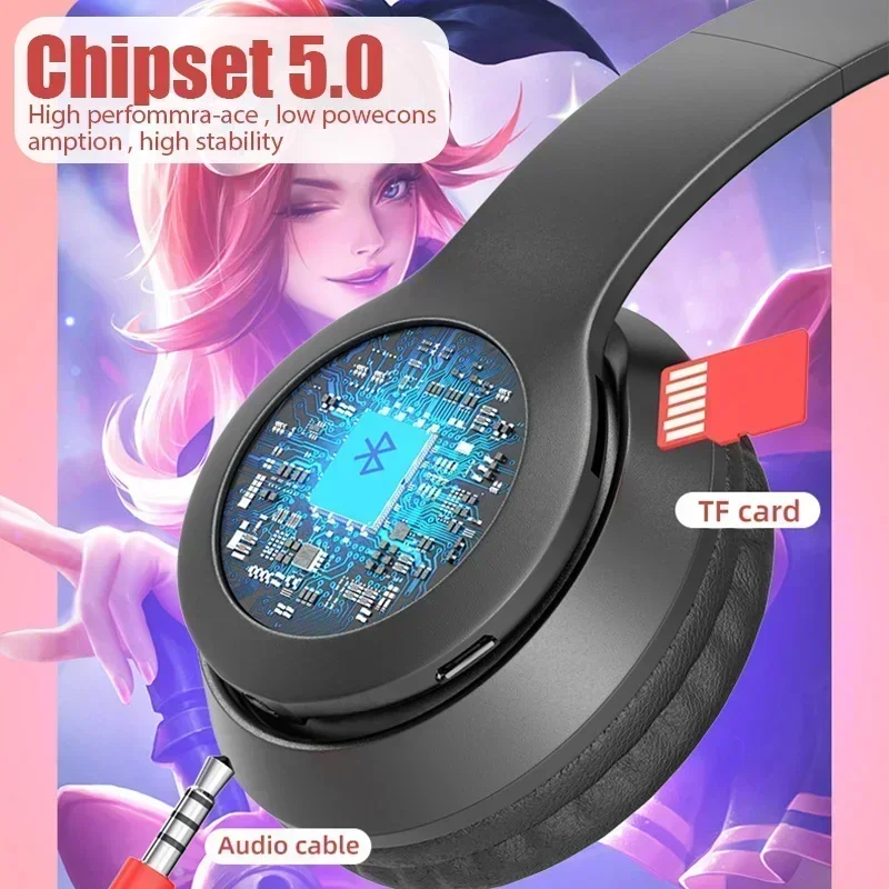 Hot P47M cuffie Wireless Flash Light Cute Cat Ears Fone con controllo del microfono LED Stereo Music Helmet Phone auricolare Bluetooth regalo