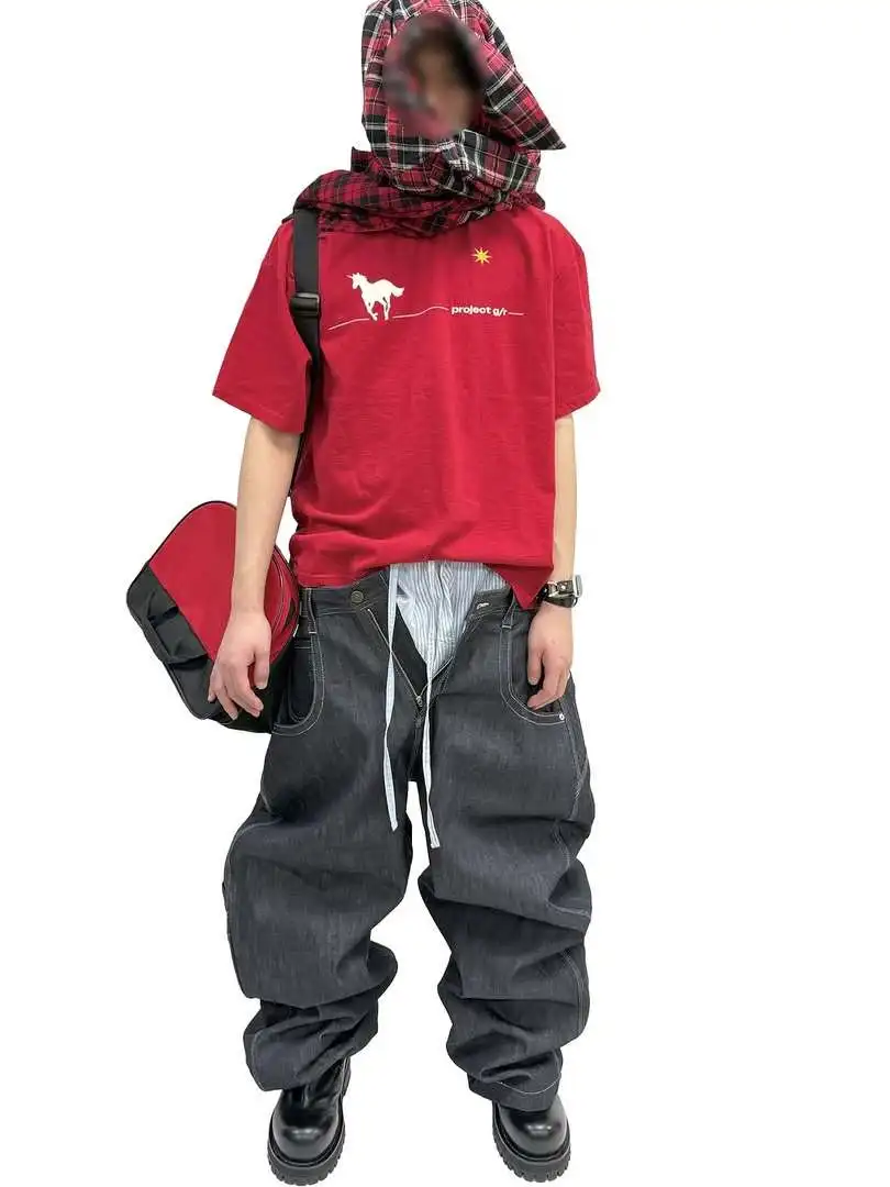 American Sle Ailz Project Ootd Workwear جينز رجالي منخفض الخصر وواسع الساق بنطلون طويل مستقيم قطع السراويل عارضة