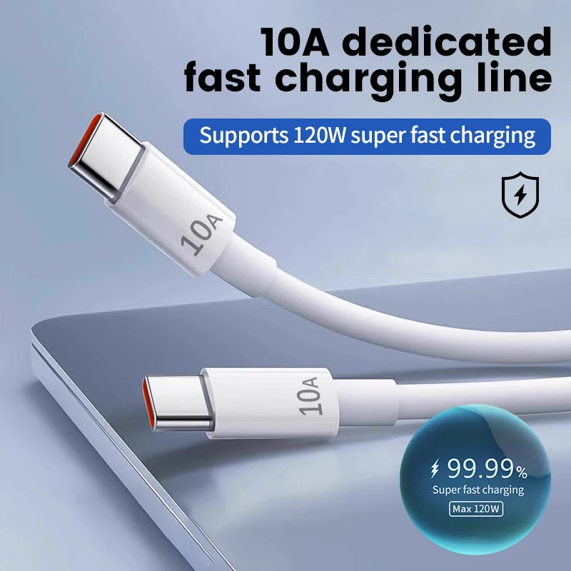 120W 10A Super Fast Charging Type C to C Data Cable High Speed Transfer 0.25/1/1.5/2/3m for iPhone Samsung Xiaomi Huawei