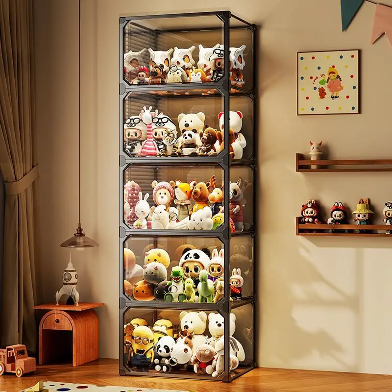 Plush Toy Storage Solution Doll Storage Bucket for Fabric Figures Transparent Box Doll Display Cabinet Shelf