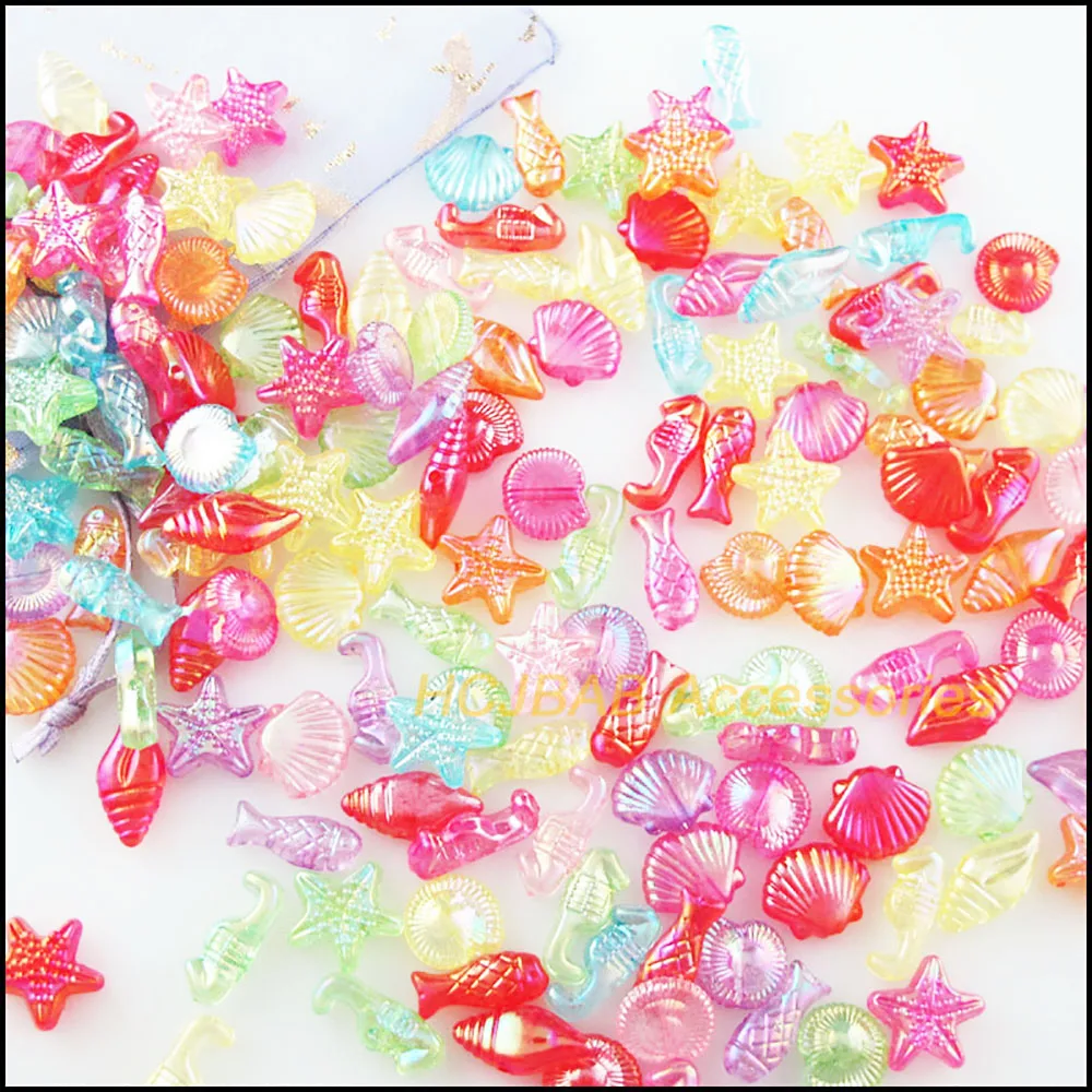 120Pcs Mixed Acrylic Plastic Marine Animals Spacer Beads Charms 12mm-15mm