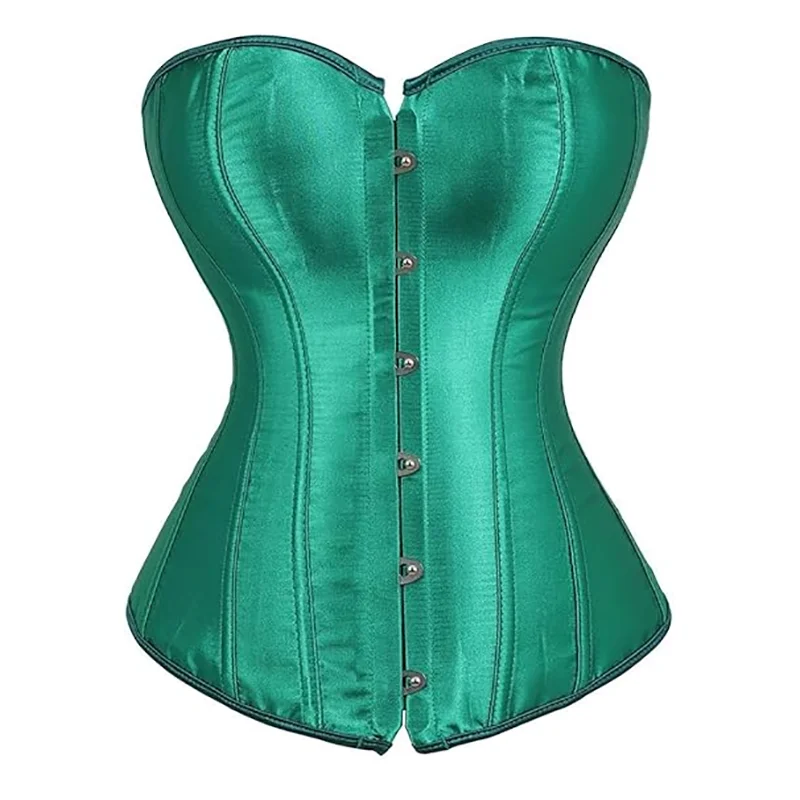 Top Bustier Verde de Cetim com Barbatanas, Lingerie Feminina, Corset, Roupa Steampunk, Espartilho Feminino Vintage, Modelador Gótico Sexy