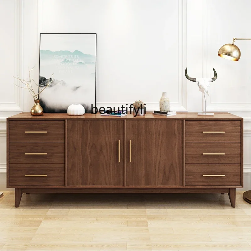 

smt14 Nordic side cabinet solid wood simple modern storage, tea cabinet rack kitchen dining room, dining cabinet