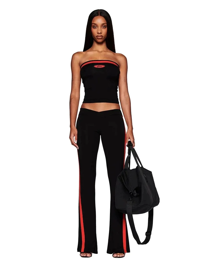 iamgia black and red strapless top straight leg pants Retro Spice tracksuit