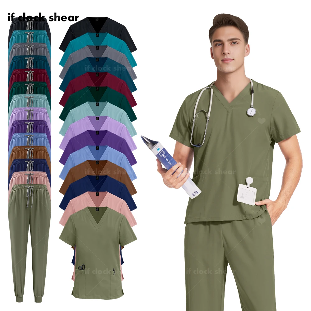 Medical Scrubs Uniforms V Neck Tops Stretch Breathable Hospital Doctor Uniform Quick-Dry Scrub Set Short Sleeved Tops+Pants Sets