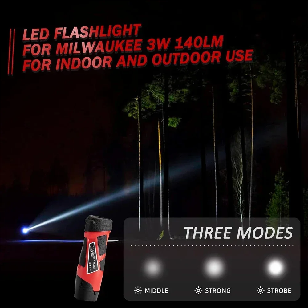 Flashlight Handheld LED Light Rechargeable Lamp Flash Light  For Milwaukee M12 10.8V 12V Li-ion Battery （Without Battery）