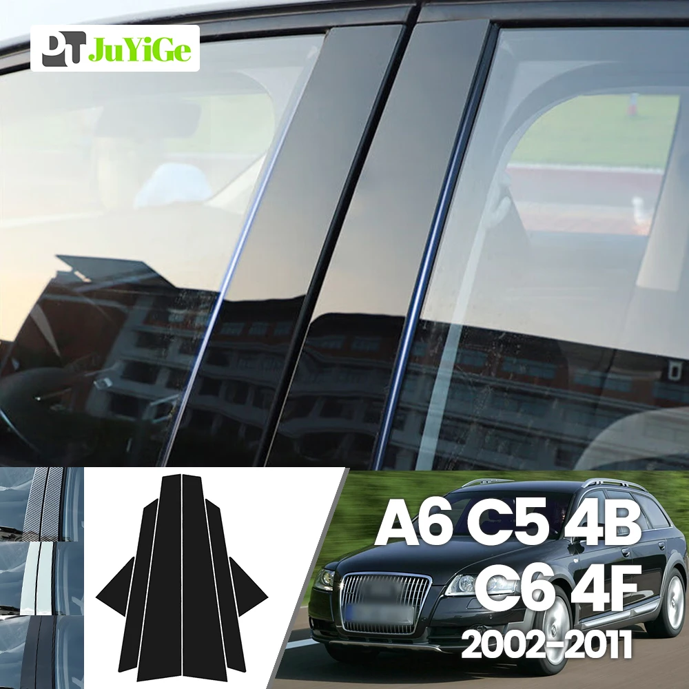 

For Audi A6 C5 4B C6 4F 2002-2011 2003 2004 2005 Bright Black Carbon Fibre Window Door B C Sticker