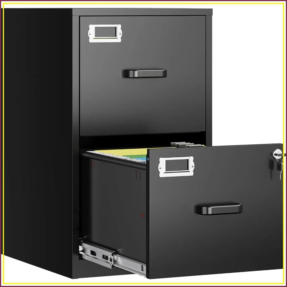 2 Drawer Locking File Cabinet, Metal Vertical Storage for Home Office, Letter Size, Black