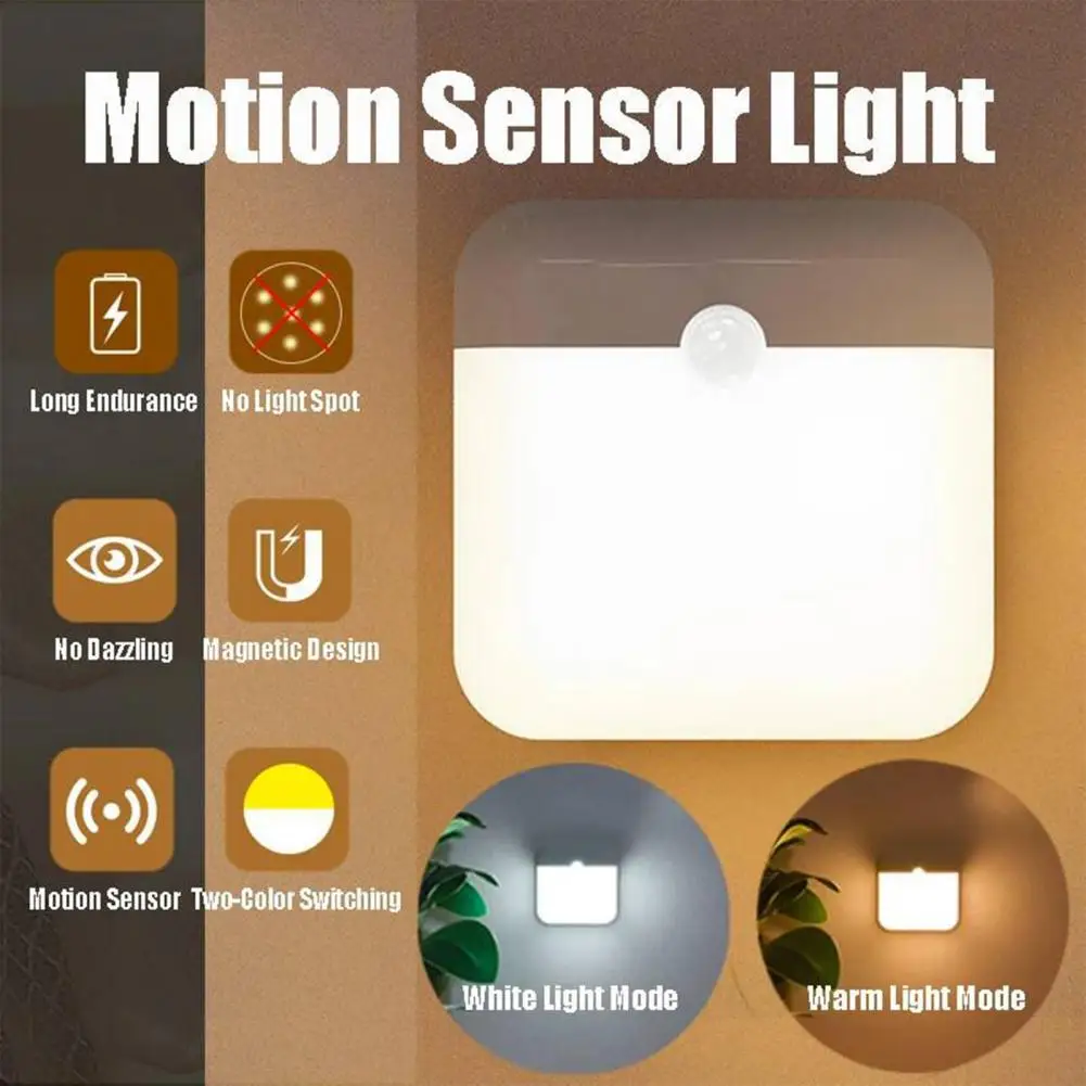 Motion Sensor Led Light Usb Charging Square Lamp for Bedroom Kitchen Stair Hallway Wardrobe Cupboard Lighting