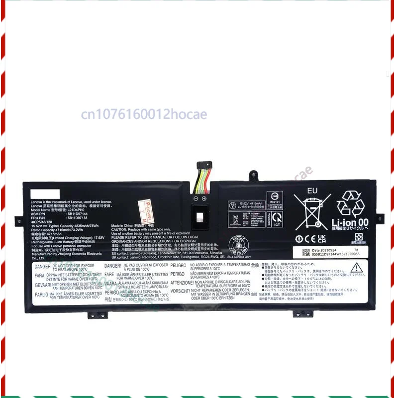 

Оригинальный аккумулятор 75wh l21d4ph0 sb11d97144 5b11d97138 для IdeaPad Yoga 9-14iap7 82lu Yoga 9-14irp8 83b1
