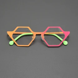 Gradient fashion ultra light pure titanium myopia glasses frame retro polygon literary niche designer high quality optical glas