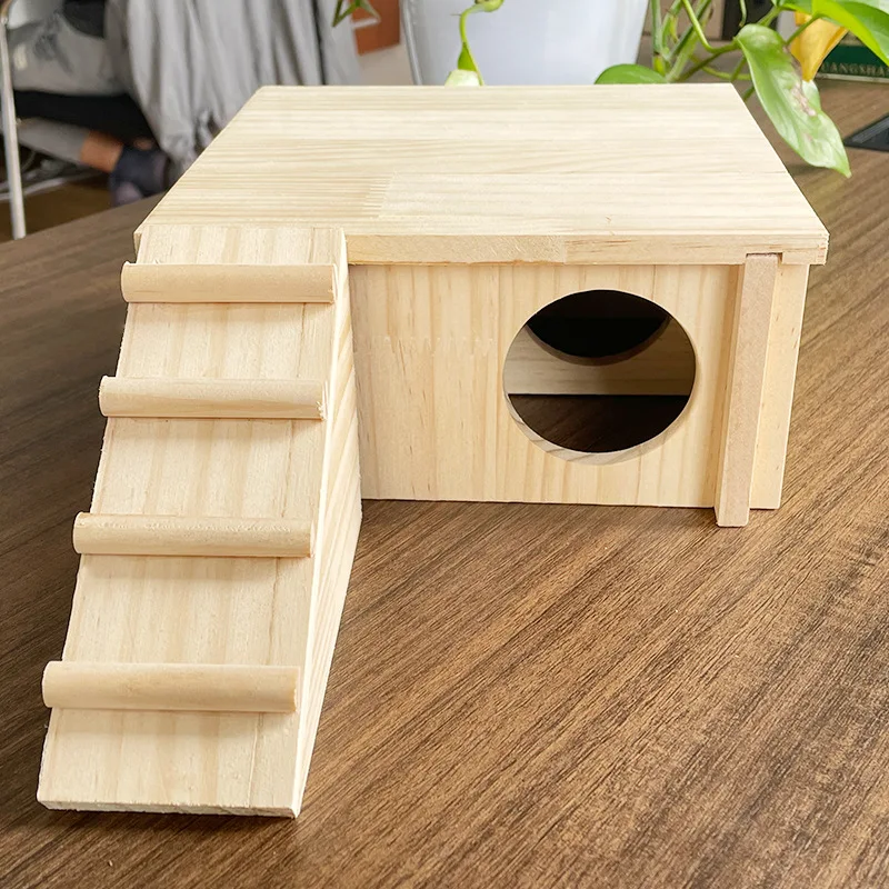 Hamster Two Bedroom Indoor House Maze Multi Grid Solid Wood Fun Toy Decoration Supplies Golden Wire Bear Landscape Shelter