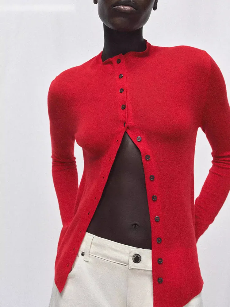 Spring New Arrival Women's High Collar Casual Knitted Jacket Simple Style Long Sleeve Open Cardigan European Style Fashion