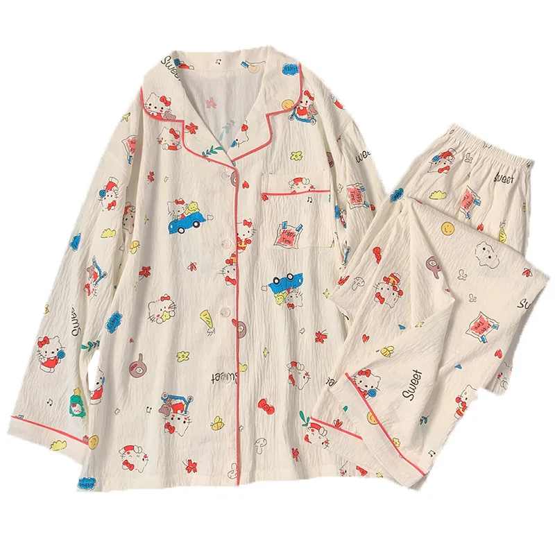 New Animation Car Hello Kittys Yunduo Cotton Autumn Women\'s Pajama Set Kawaii Cartoon Long Sleeve Pants Cute Casual Homewear Set