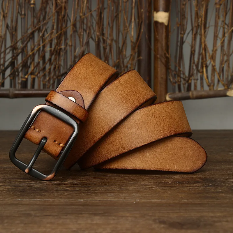 

3.8cm Pure Cowhide Genuine Leather for Men Jeans Pin Buckle Belts Cowboy Waistband Male Business Designer Belt Cinturones Hombre