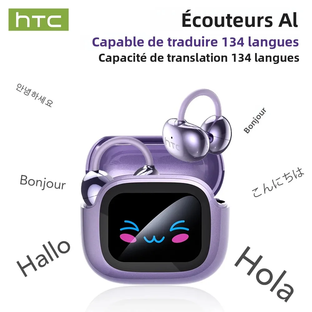 HTC NE32 Bluetooth V6.0 AI écouteurs LCD écran tactile OWS oreille pince sans fil écouteurs traducteur écouteurs réduction du bruit appel