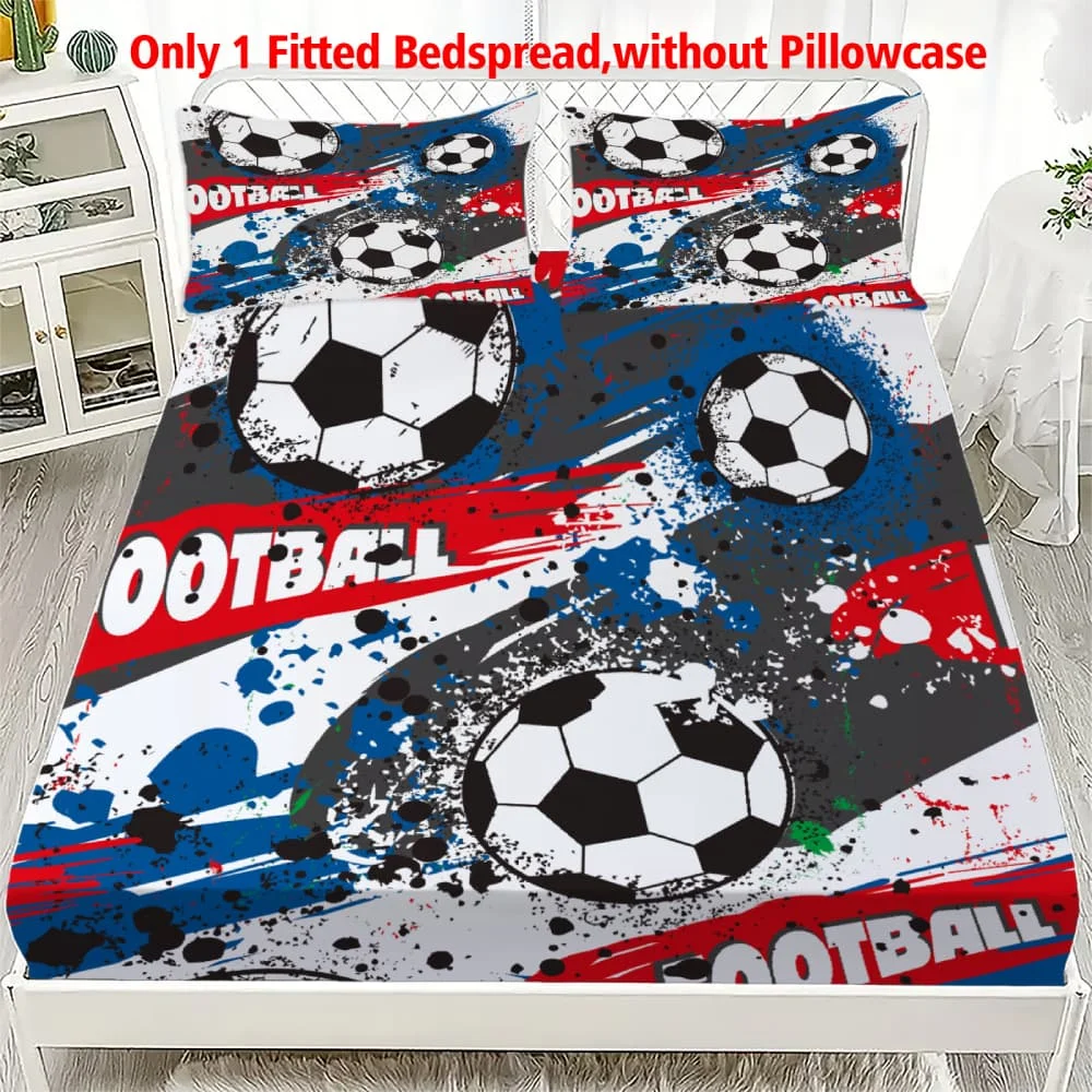 1pc Soccer Ball Graffiti Print Fitted Sheet Deep Pocket Elastic Mattress Cover Single Double Queen King Bedroom Decor