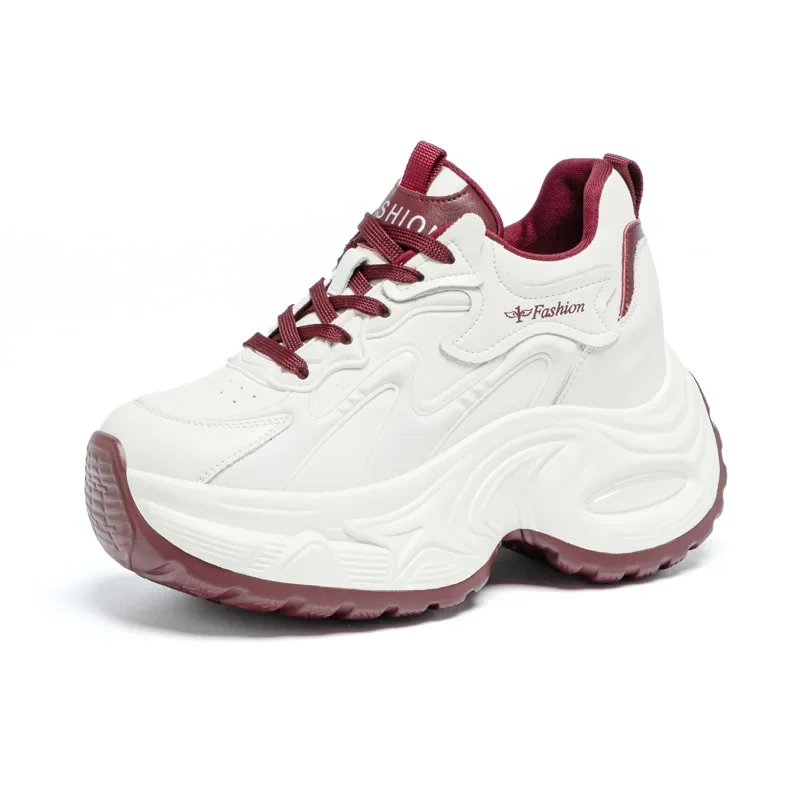 

2026 Genuine Leather Shoes Women Chunky Sneakers Breathable Flat Platform Shoes Fashion Brand Ladies Height Increasing 9cm DX724