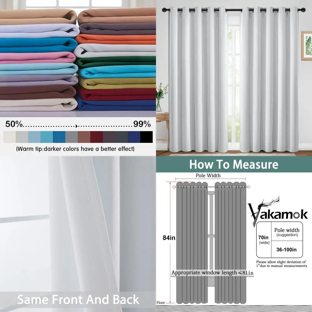 Tende oscuranti con isolamento termico, passacavo solido, 70 W x 84 L, bianco grigiastro, set da 2 pezzi per camere da letto/soggiorno