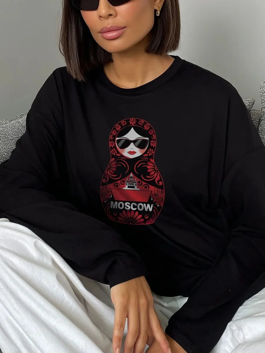 Faionable los bedrukt rond Ne Long Sve T-shirt Casual top Comfortabele pasvorm Damessweatshirt Herfst seizoenskleding