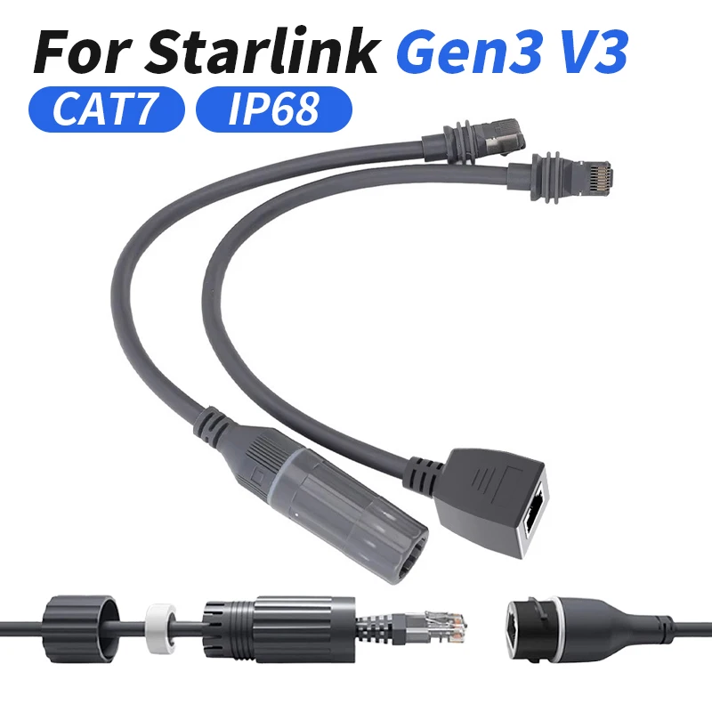 SPX to RJ45 Rectangular Satellite Connection Line CAT7 Network Adpater for Starlink Gen3 V3 Waterproof Extension Cable Connector