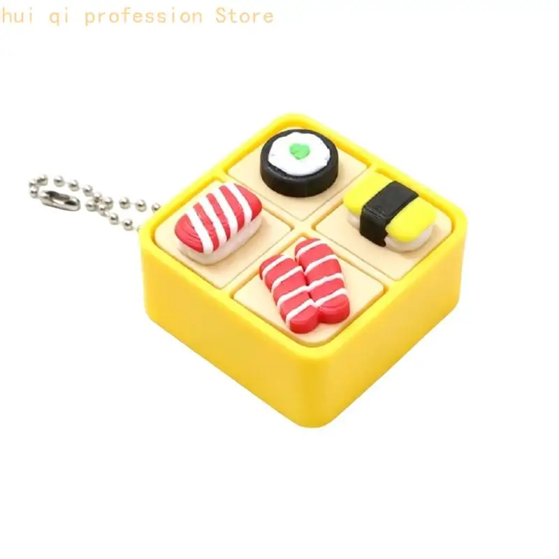 Small Sushi Box Press Keychain Toy with Button Top and Metal Chain for Desk, Bag, Pack, and Daily Travel Uses H8WE