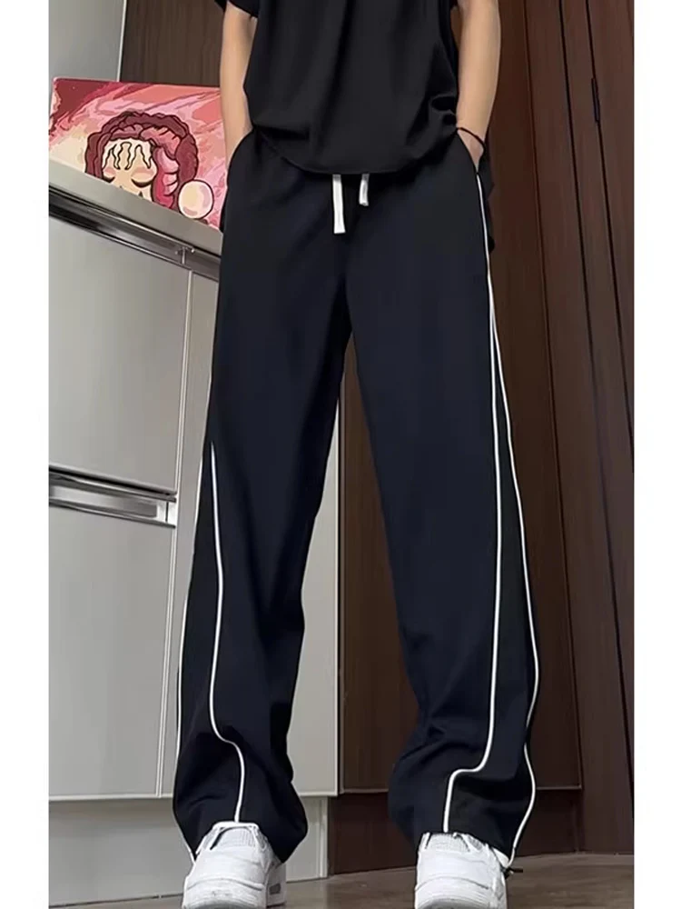 American Style Quick Dry Men's Summer Reflective Strip Design High-End Ice Silk Sun Protection Sports Straight Casual Pants