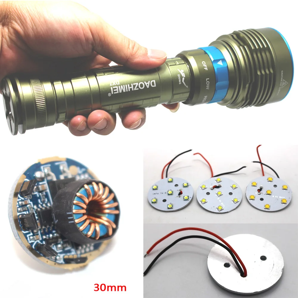 DX7L2 Diving Flashlight 3 modes control drive board for 3 x 18650 T6 L2 Beads diving torch