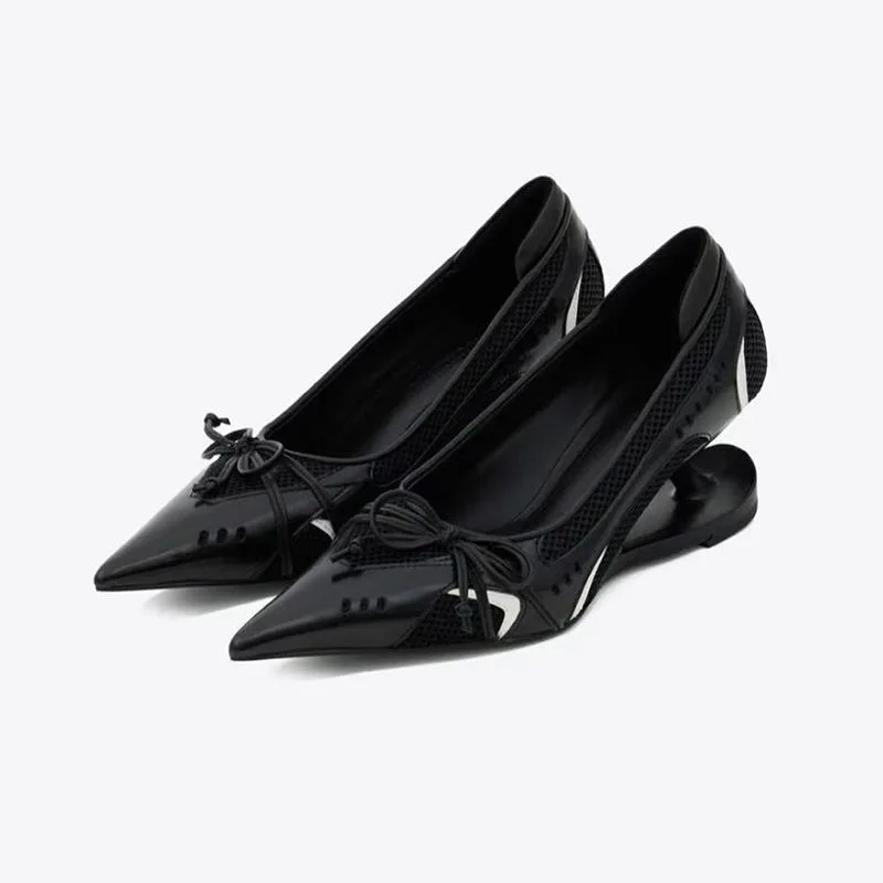 Speciale hakken met gesplitste hakken, spitse neus, damesmode, ondiepe mond, strik, antislip Mary Jane enkellaarsjes, grote maat 42