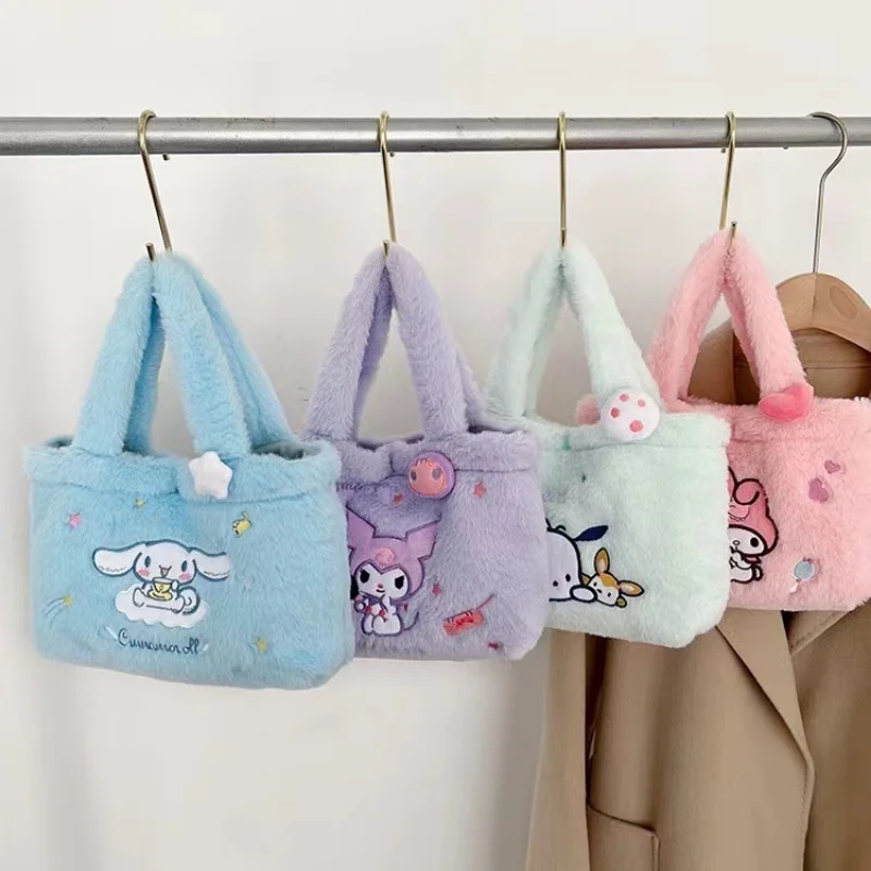 Sanrio Kulomi's new cartoon bento bag, cute Melody doll doll plush bag, animation storage handbag.