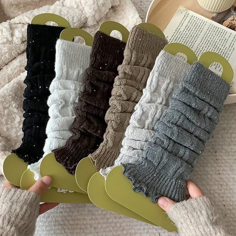 

Fashion Women's Leg Warmers Autumn High Quality Japanese Style Girls Knee High Socks Sequin Design Socks Female Long Solid Color