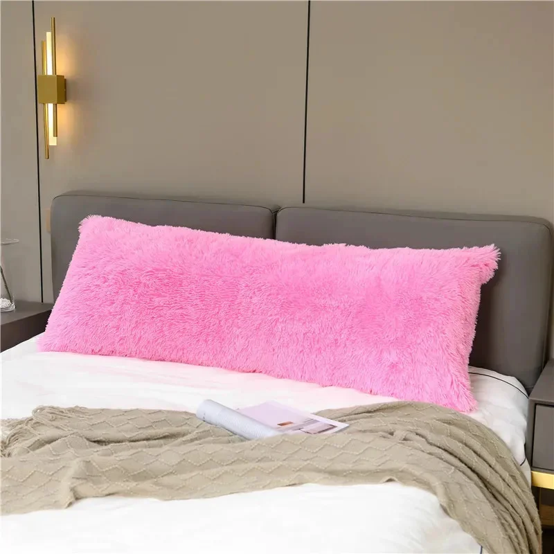 Long Plush Bed Pillows Cover Rainbow Colorful Winter Warm Fleece Pillowcase Side Zipper Fluffy Sleeping Pillow Case