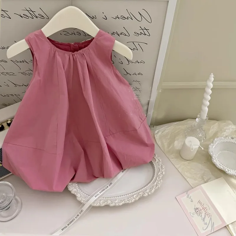 New Children's Summer Cartoon Rabbit Dress for Girls Solid Color Sleeveless Puff Skirt 0-4 Years Old image 2