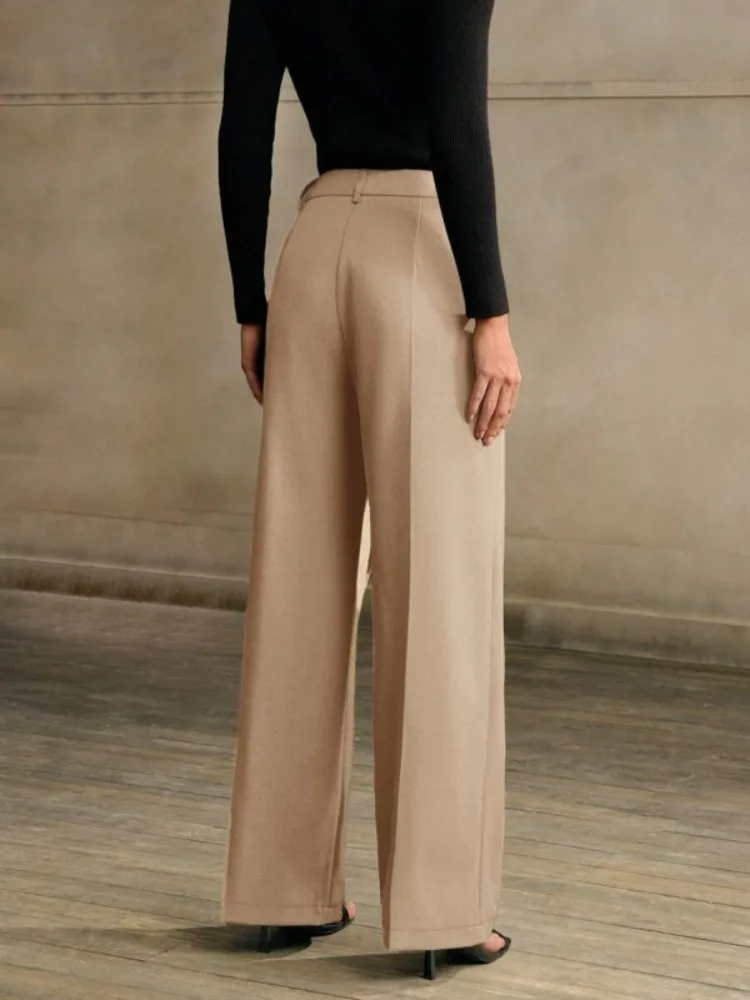 Missuoo Pantalones asimétricos de pierna ancha de cintura alta para mujer, pantalones holgados de Color sólido para ir al trabajo para oficina, pantalones casuales para mujer 2025