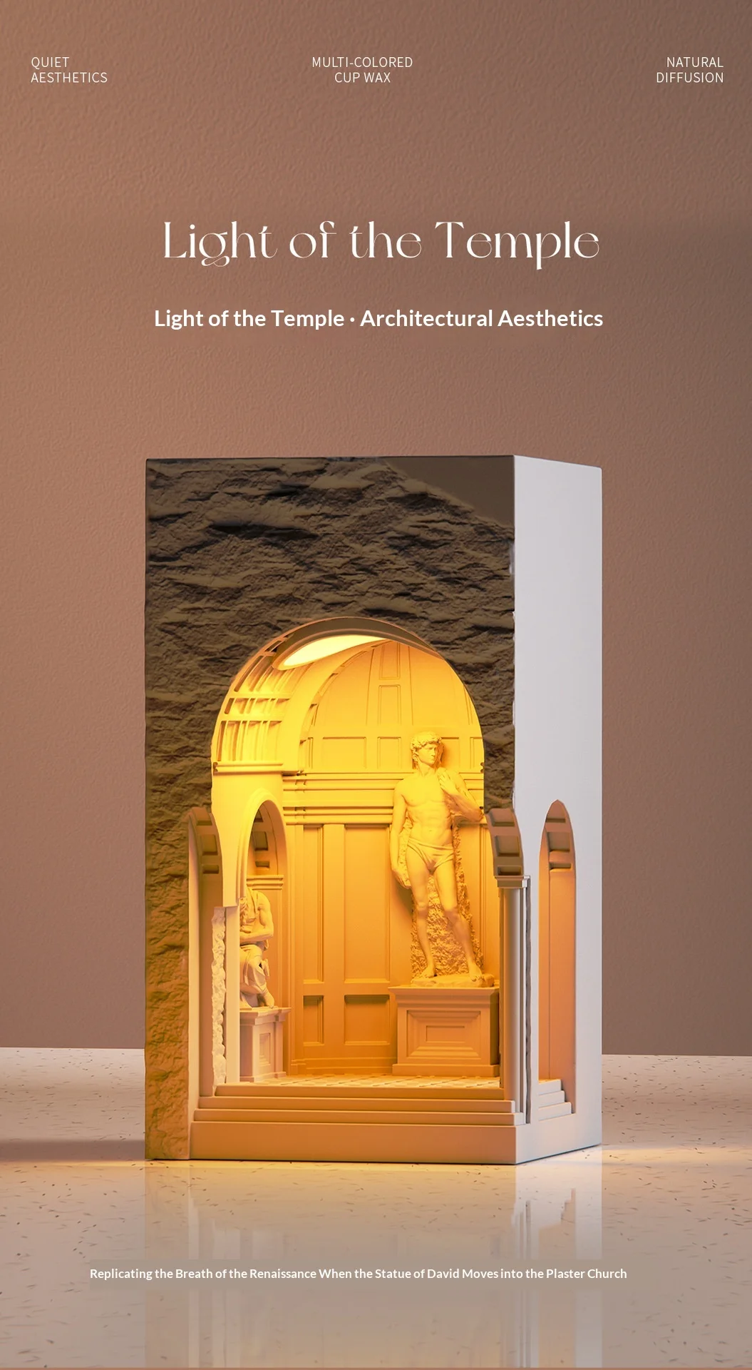 Museum David Sculpture LED Night Light Bedside Lamp Fireless Scented Melting Lamp Cement Architectural Decoration Design Gift