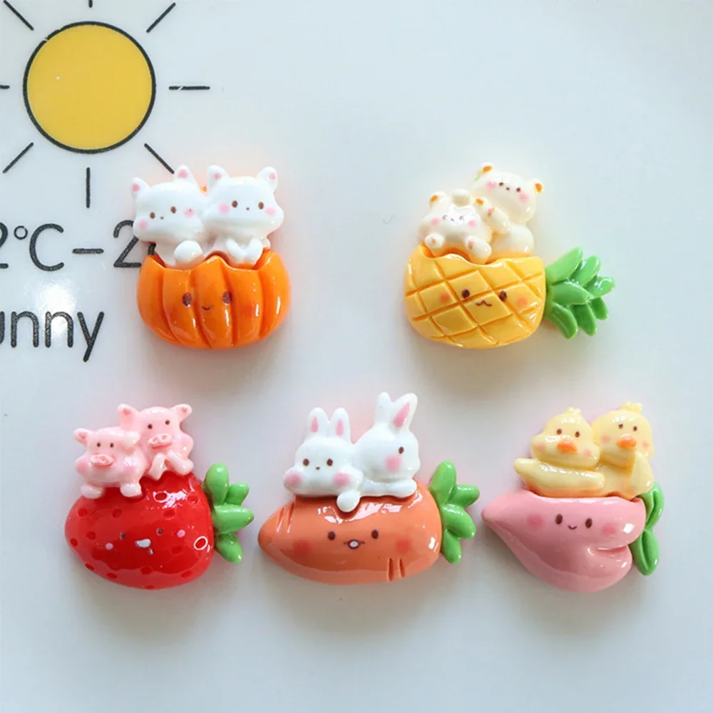 Cabujones de resina con parte trasera plana para álbum de recortes, caja de frutas de animales brillantes, accesorios de adornos artesanales de joyería, 10 piezas