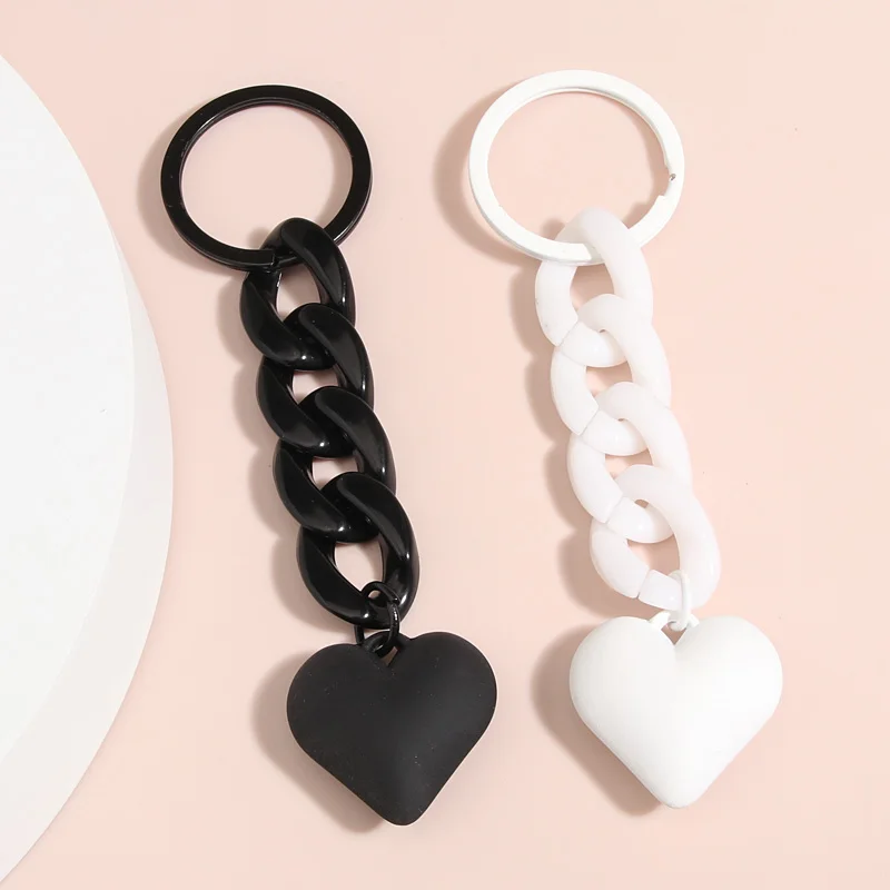 1 Satz (2 stücke) Acryl Kunststoff Glieder kette Schlüssel bund handgemachte Herz Schlüssel ring für Frauen Mädchen Handtasche Anhänger Zubehör Schmuck Geschenke