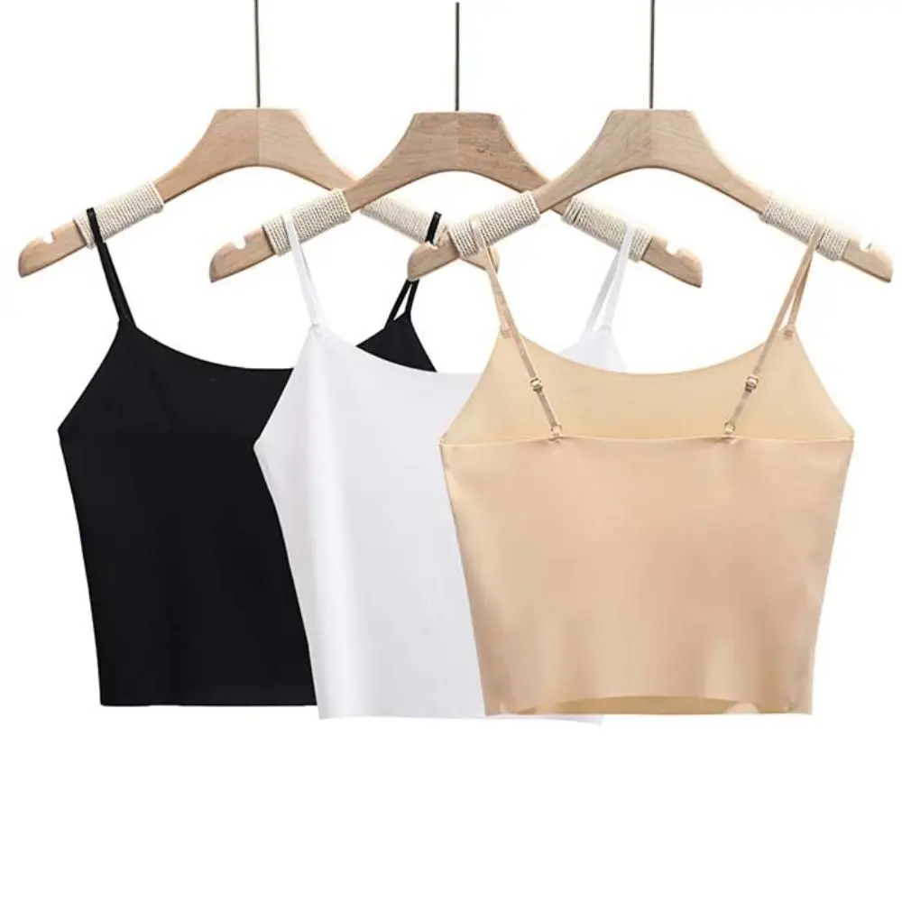 Thin Ice Silk Traceless Sling Bralette Crop Tops Solid Color Strap Skinny Vest Tops Women's Top Streetwear Sleeveless Camisole