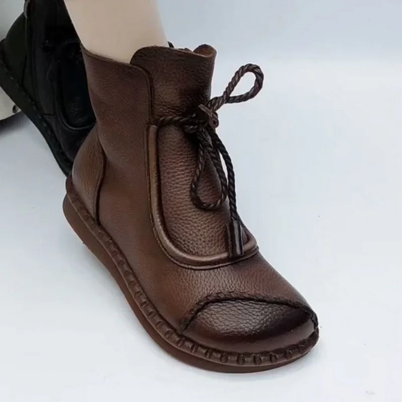 Winter And Autumn Retro Women & Girls Boots Fashion Female Soft Leather Shoes Anti-Slip Ankle Boot Sports Casual Size 35-40